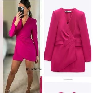 Zara Draped Blazer Dress pink fuchsia bloggers
